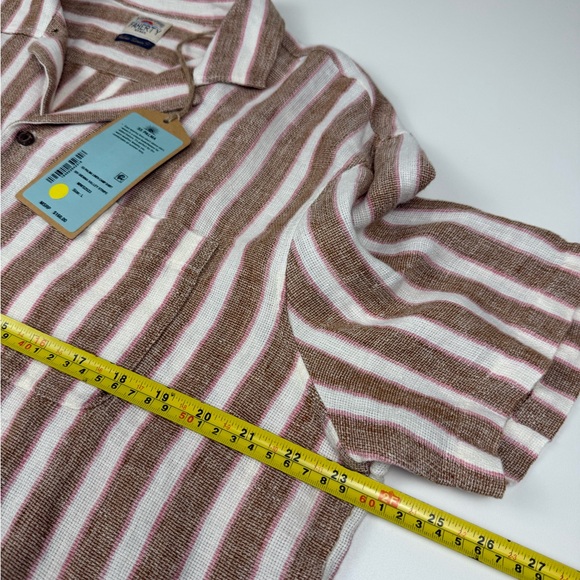 NWT Faherty Men's Palma Linen Camp Shirt Brown Stripes Size L Surfer Resort - Picture 8 of 10
